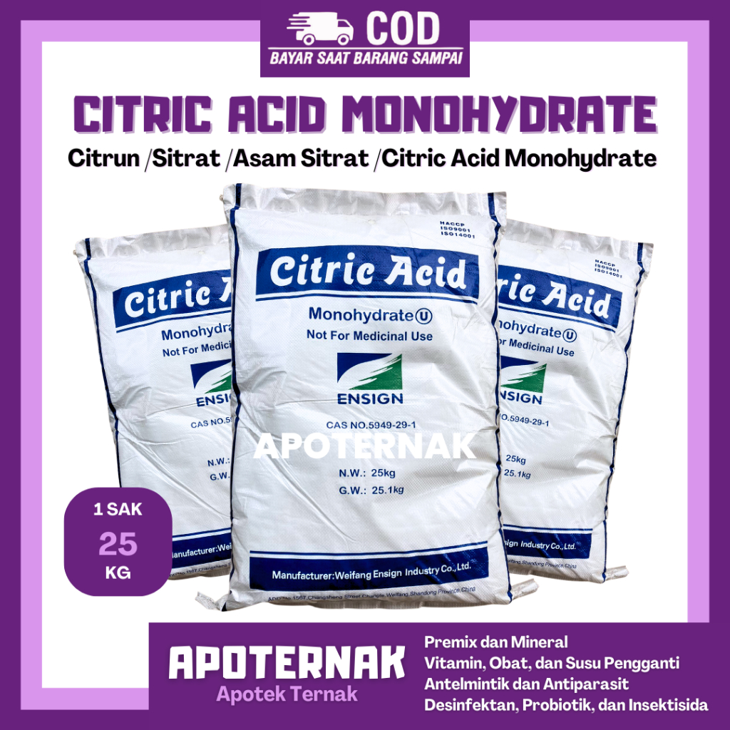 

CITRIC ACID FOOD GRADE 1 SAK 25 KG - Sitrun - Citrun - Sitrat - Sitrun Makanan - Asam Sitrat - Citric Acid Monohydrate