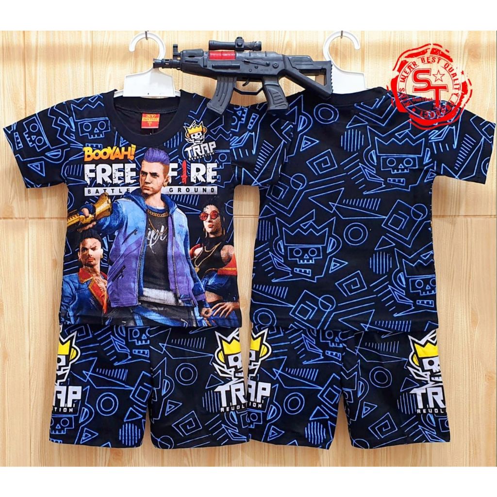 SETELAN BAJU ANAK FREE FIRE LENGAN PENDEK FREE PISTOL
