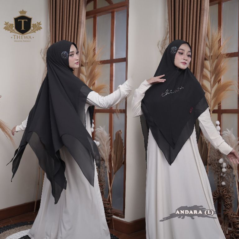 KODE QKS418 Kerudung/khimar/hijab “ANDARA STANDAR” Lancip BINTANG 2 layer ORIGINAL THEWA