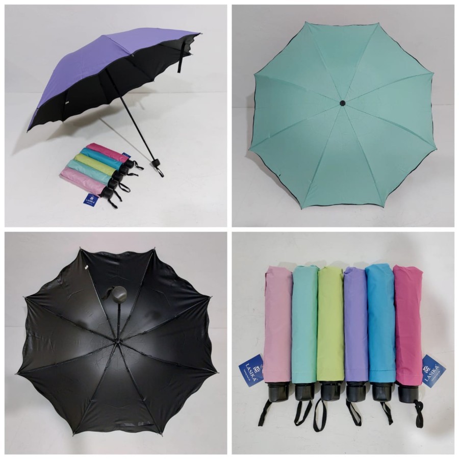 Payung Lipat Anti UV/Hujan payung lipat lapis HItam/Silver