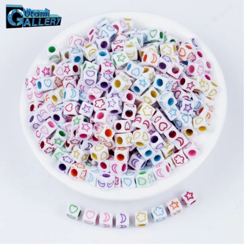 (100pcs) Manik Manik Mote Bintang Bulan Love Bentuk Kotak & Love