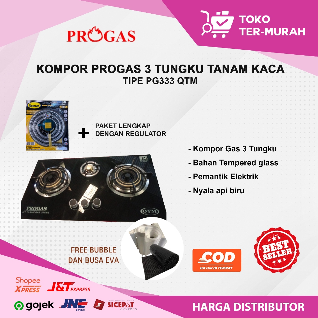 KOMPOR PROGAS 3 TUNGKU TANAM KACA PG333 QTM