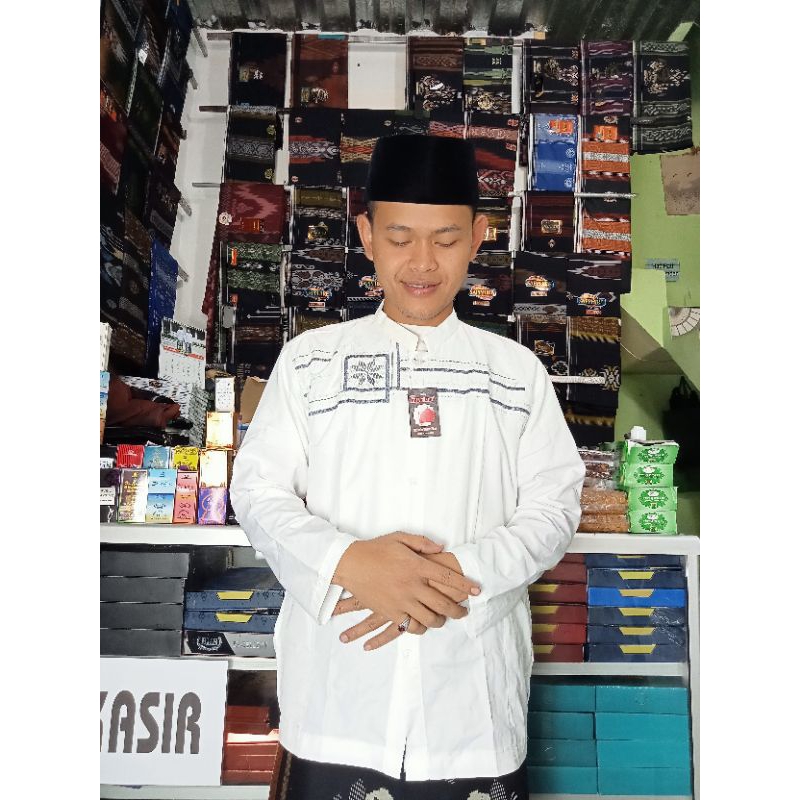 Baju Koko Putih Dewasa Bordir Lengan Panjang