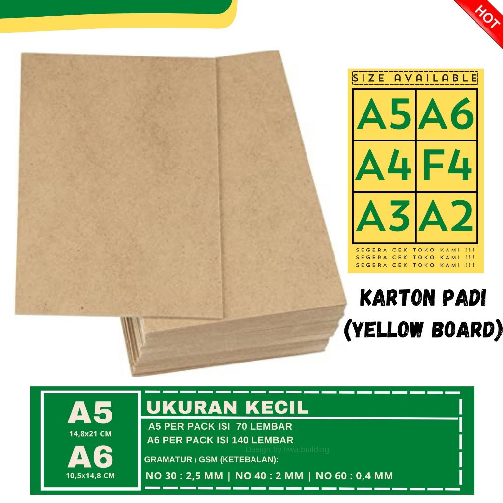 KARTON PADI/YELLOW BOARD/KERTAS HARD COVER NO,30,40,60 A5&A6 PERPACK ISI 70&150 LEMBAR