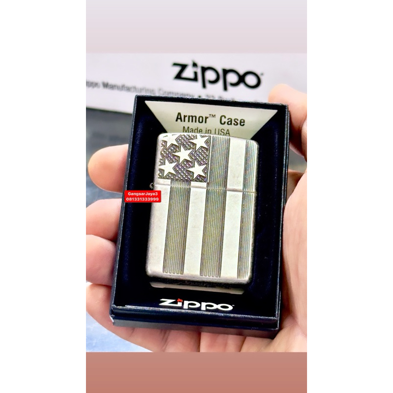 korek zippo original USA 28974 armor US flag antique silver