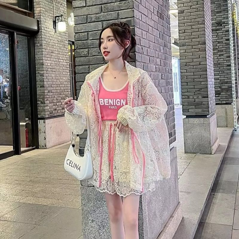 ONESET JACKET CELANA FASHION EMBROIDERY ORGANZA / SETELAN CELANA PENDEK CEWEK