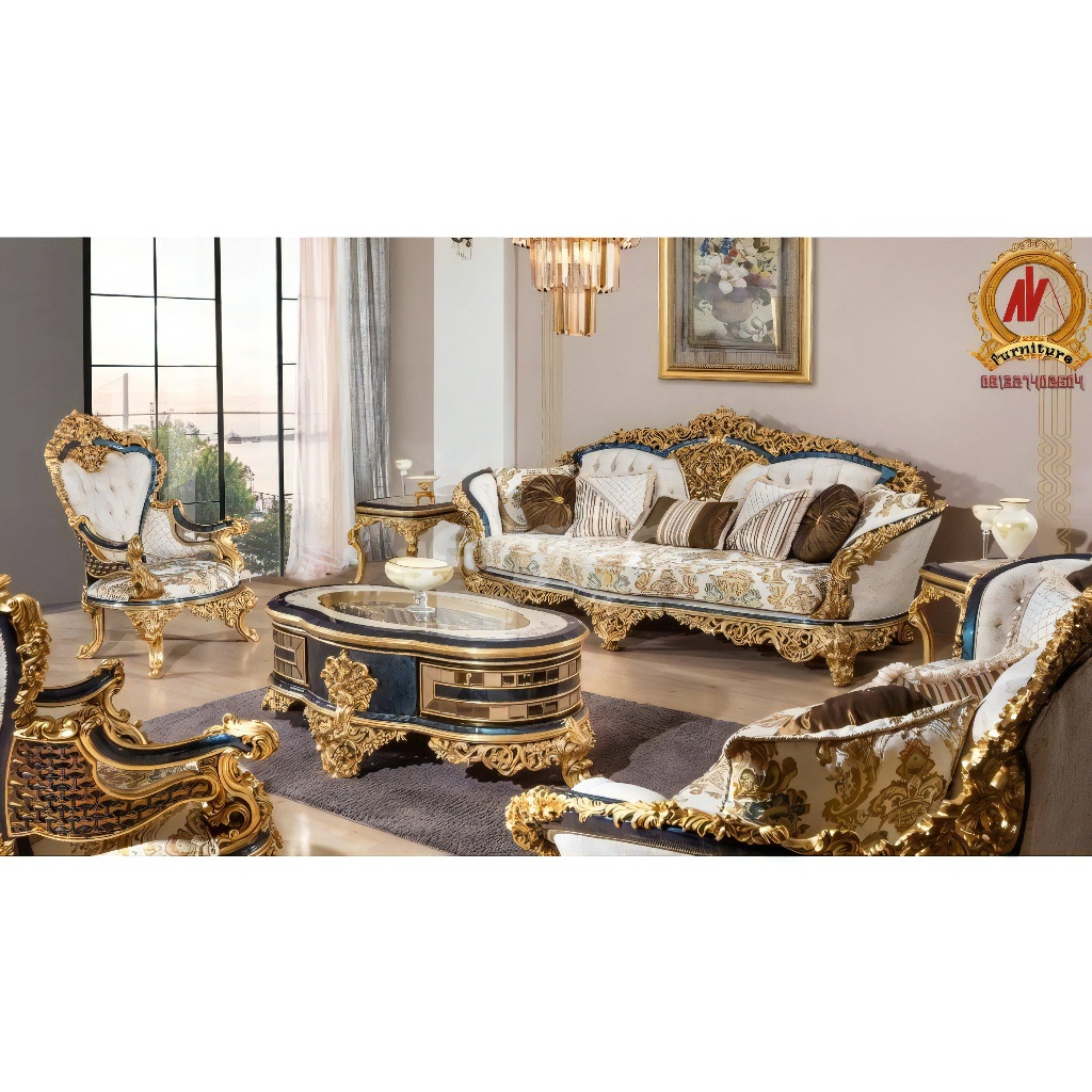 Sofa Ruang tamu Mewah Dan Elegan 3211+3Meja/Sofa Ruang Tamu Mewah Terbaru Klasik gayah eropa