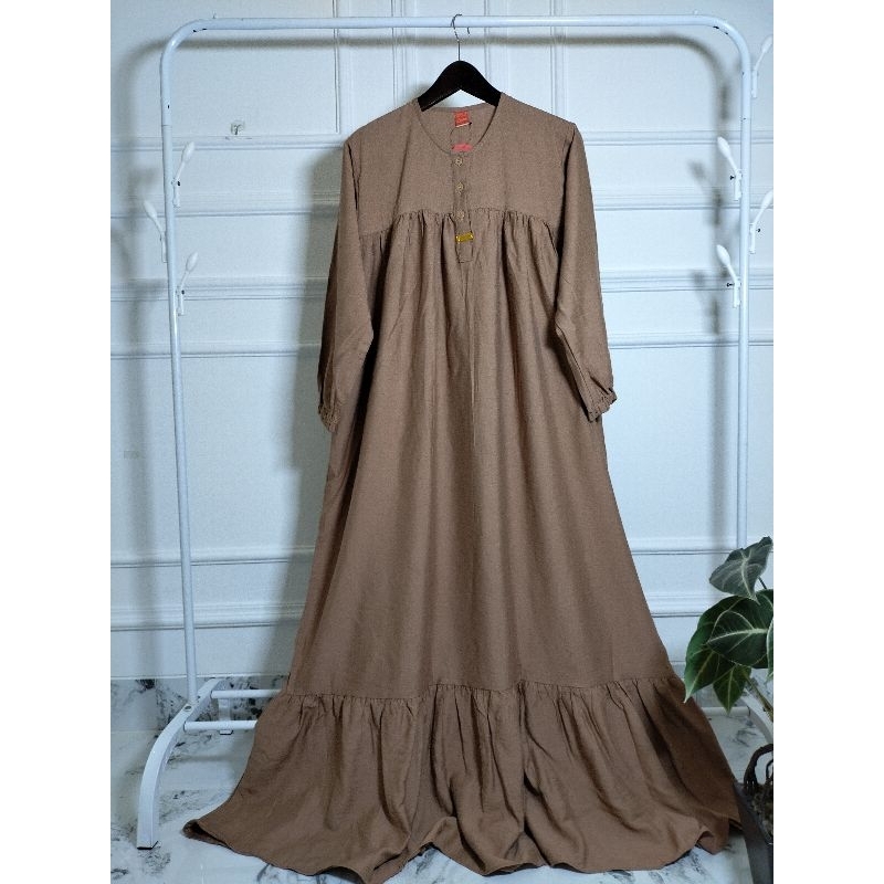 Gamis Lizam Kekinian Motif Polos Bahan Katun Linen