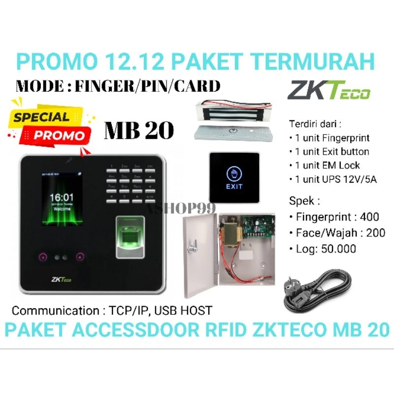 ZKTeco MB20 Fingerprint/Wajah/Password Paket Accessdoor