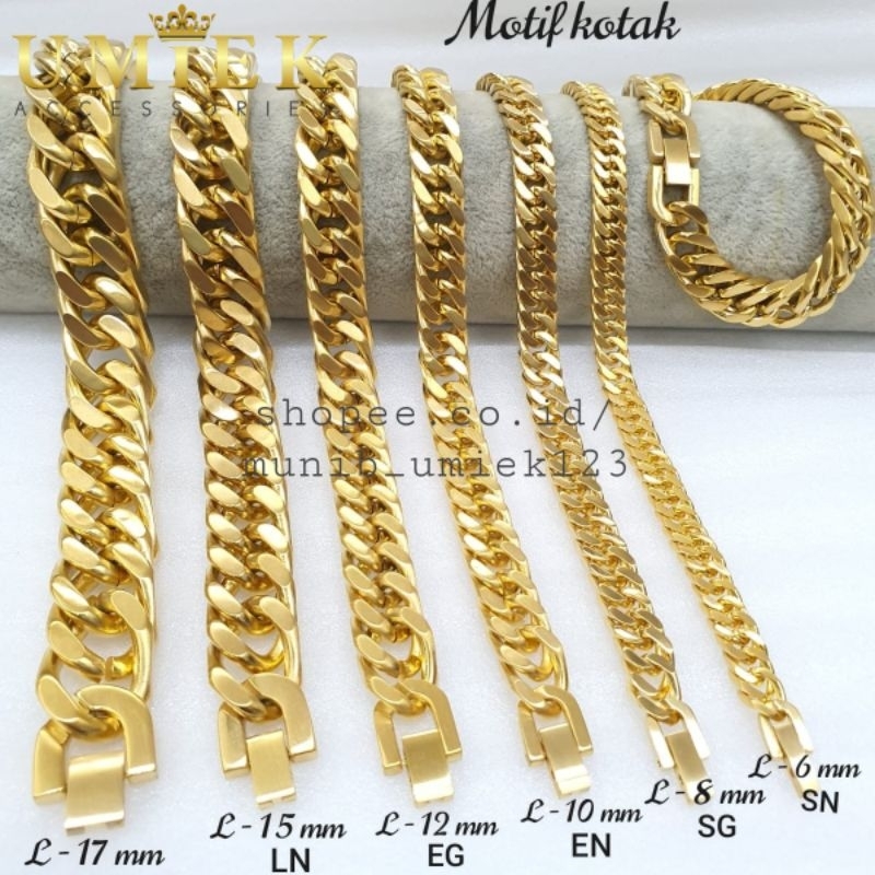 Gelang Pria Cowok Titanium Rantai emas gold kuning asli rante cowo laki laki keren panjang halus mul