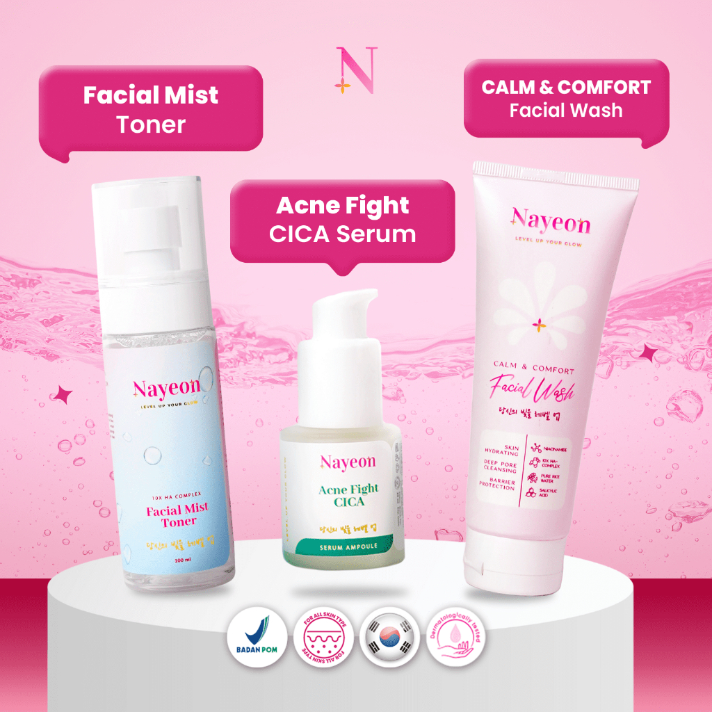 NAYEON SKINCARE 3pcs Paket Skincare Acne Serum + Facial Wash Gentle + Facial Mist Toner Hydrating