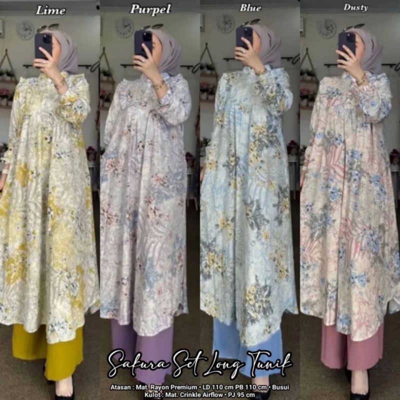 SAKURA ONESET LONG TUNIK || SETELAN TUNIK RAYON PREMIUM || SETELAN TUNIK WANITA