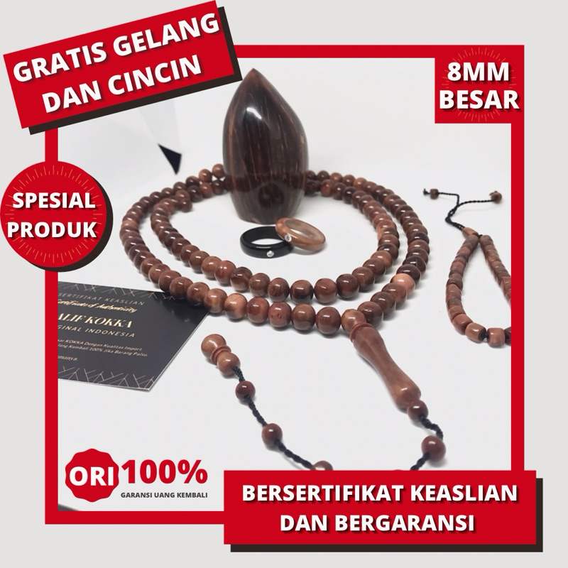 PREMIUM QUALITY Tasbih Kokka Besar 8mm Asli Kaukah Koka Kaokah Kokah Original Bersertifikat Keaslian