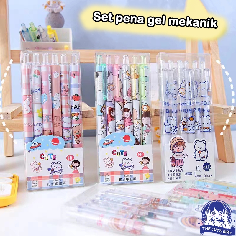 

(COD️) 6pcs/Set Gel Mekanik Motif Cartoon/ Pulpen Gel Mekanik Lucu Karakter/ Pulpen Aesthetic - Stazionario