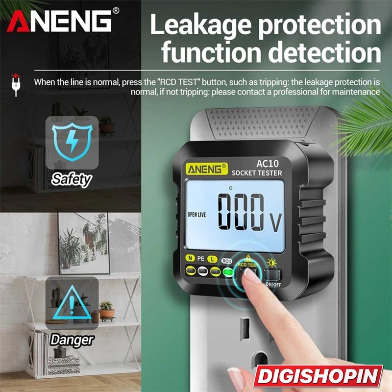 Stop Kontak Voltage Tester Socket Detector Grounding Wire EU Plug