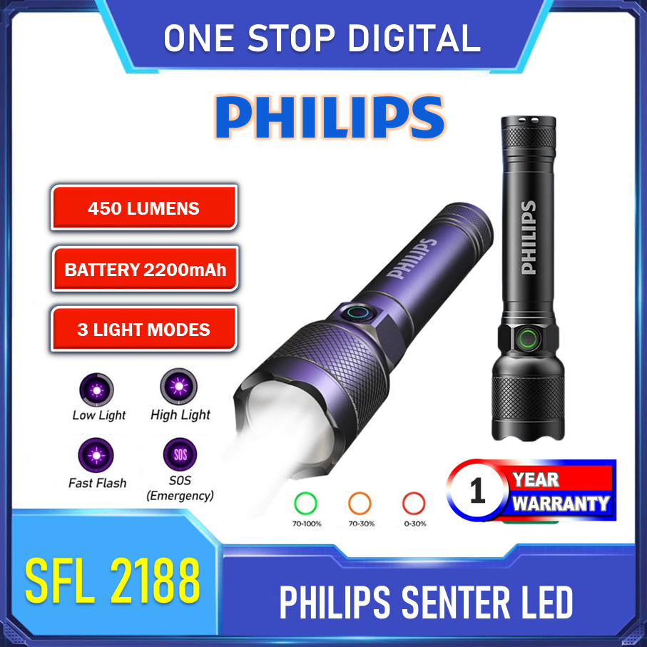Philips Sfl2188 Senter Led Super Terang Jarak Jauh / Senter Mini Led / Senter Police Super Terang