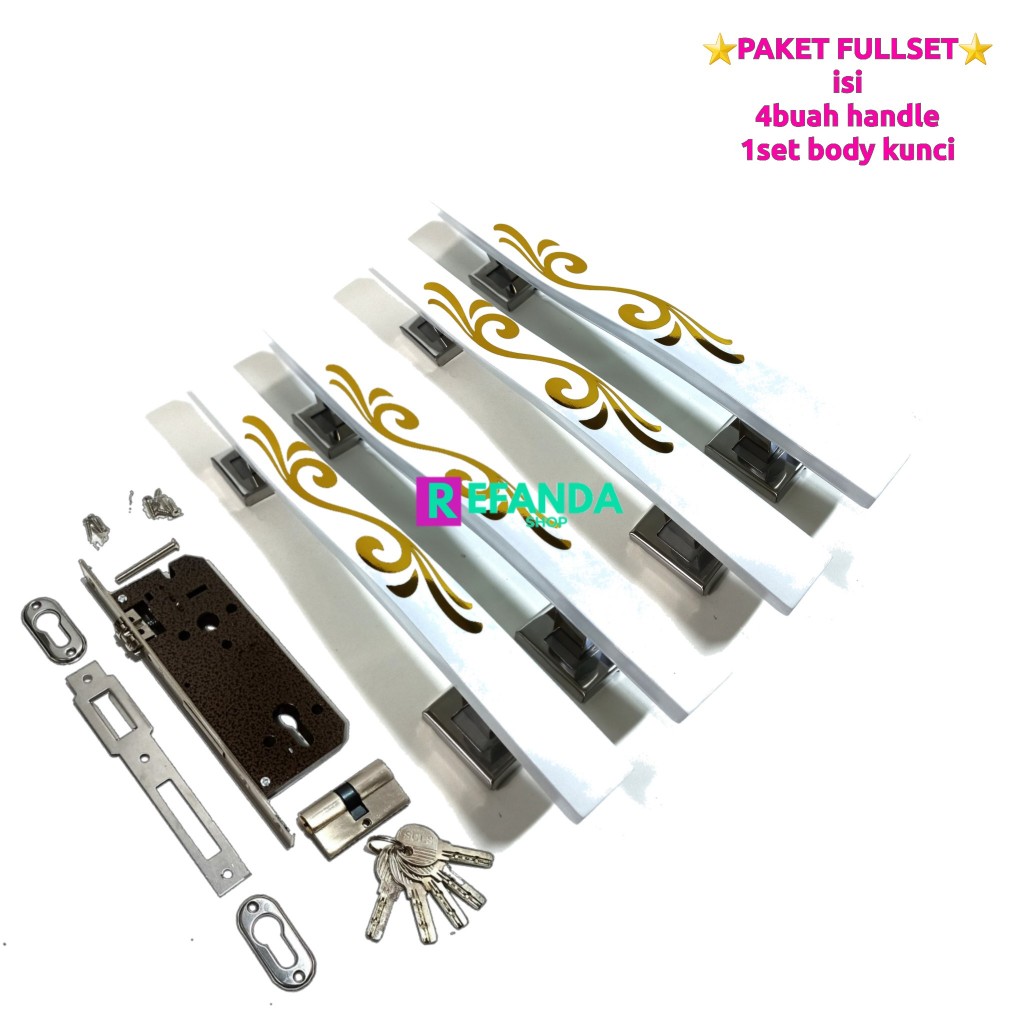 fullset 4 buah handle gagang pintu rumah dan lock body kunci untuk pintu depan daun pintu 2 model ku