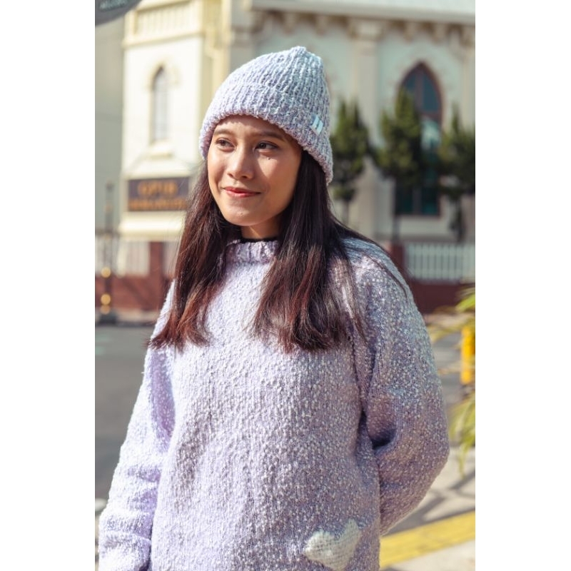 LOVE LAVENDER SWEATER/SWEATER RAJUT HANDMADE SPOTTY UNGU/SWEATER RAGLAN SIMPEL/SWEATER HANDMADE KERE