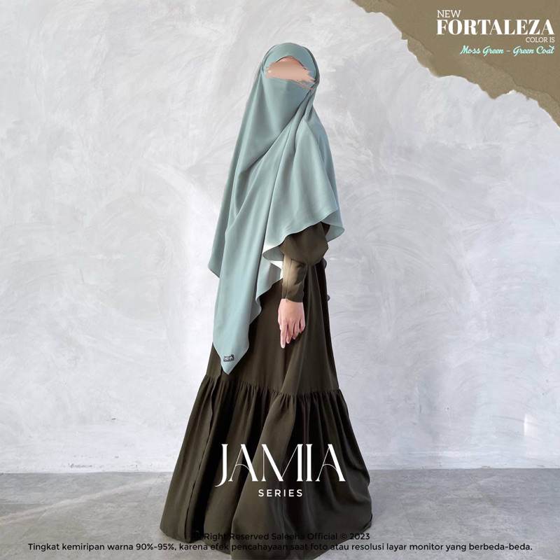 SALEEHA-JAMIA SERIES-Set Abaya + Fk warna Mossgreen + Green Coat