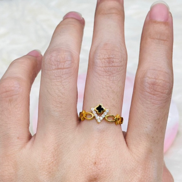 cincin clover hitam v permata uk 15 stengah emas asli kadar 700