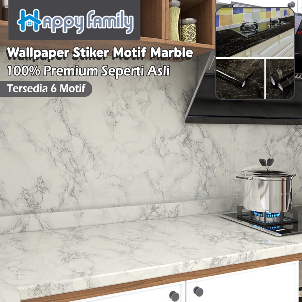 Happy Family Wallpaper Stiker Motif Premium Marmer Marble Lemari dapur meja 60X500CM  Anti Air Minyak dan Api High Quality