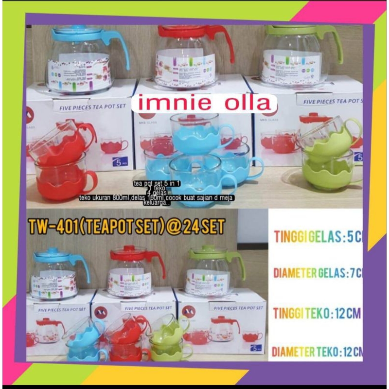 Teapot Set isi 1 teko dan 4 gelas Mrk Kimglass free Buble no garansi