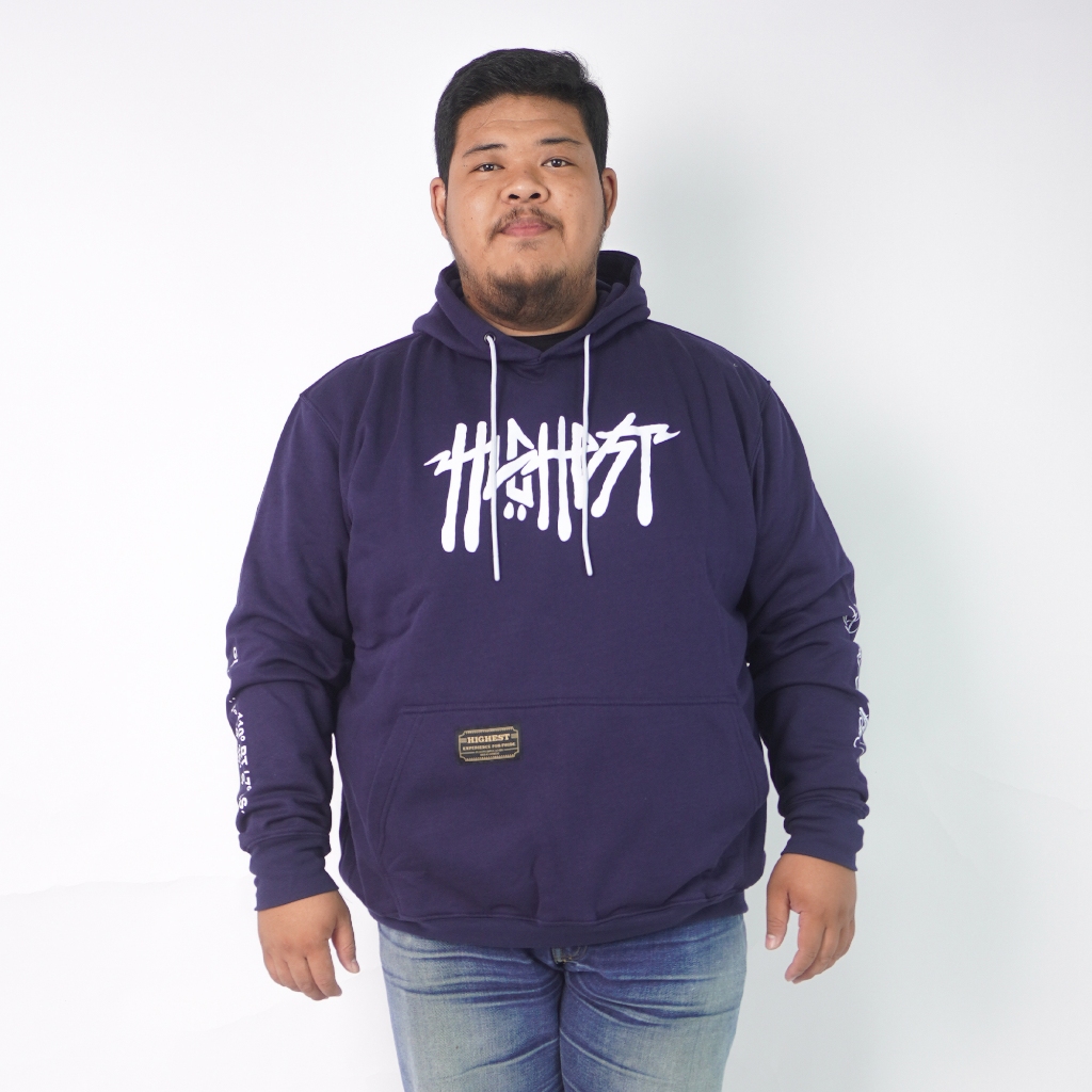 HIGHEST Jaket Hoodie Sweater Basic Biru Katun Fleece Ukuran Jumbo Pria Big Size 2XL 3XL 4XL 5XL 6XL 