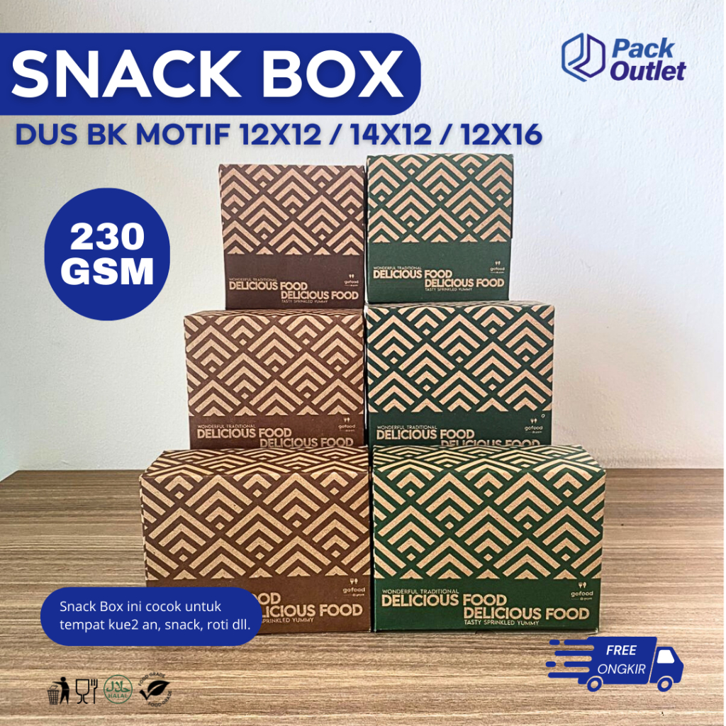 

Snack Box Dus Kue Roti Snack Brown Kraft Motif Uk. 12x12 / 14x12 / 12x16cm