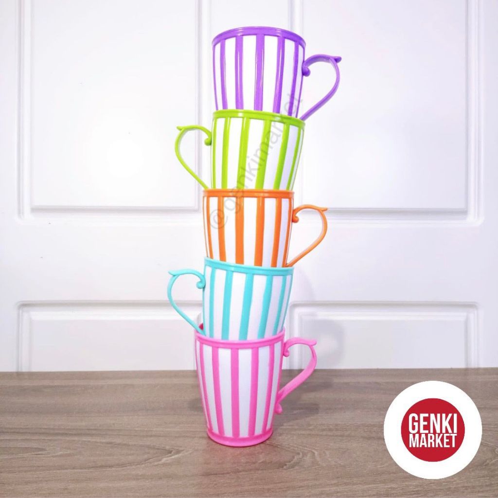 Gelas Carnaval Plastik / Gelas Plastik / Cangkir Plastik Pink Green Purple Genki Market