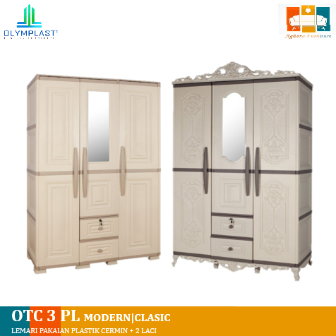 Olymplast Lemari Pakaian Plastik 3 Pintu  | Lemari Baju Gantung OTC 3PL MODERN/ 3PL CLASIC