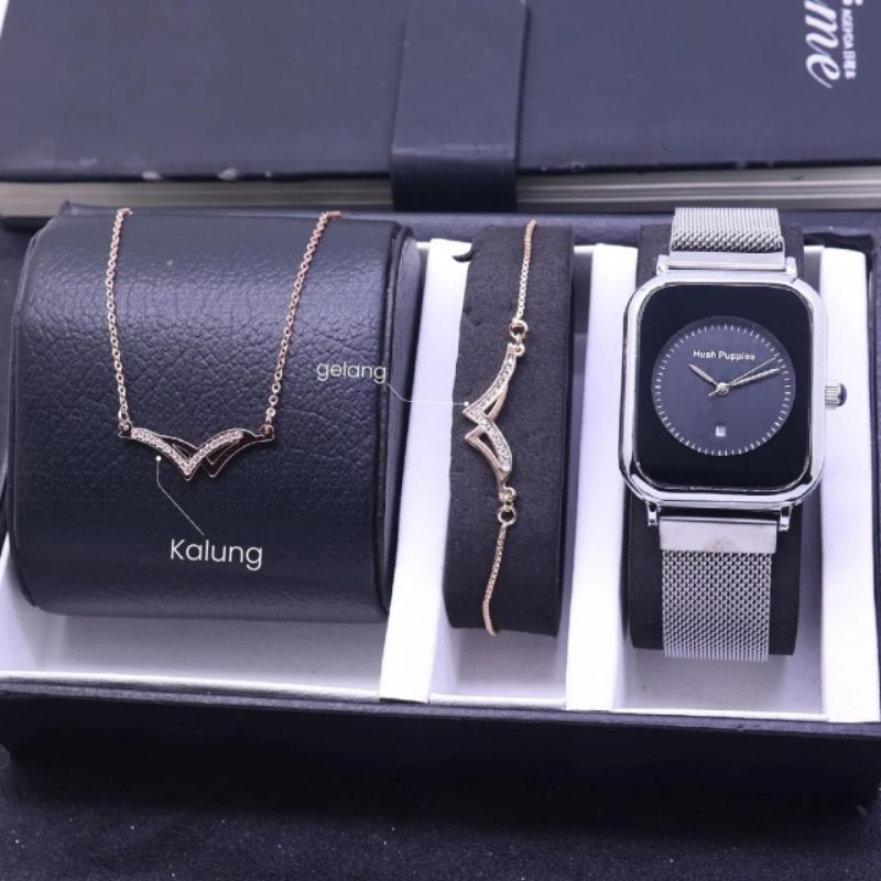 jam tangan wanita hush puppies + kalung + gelang
