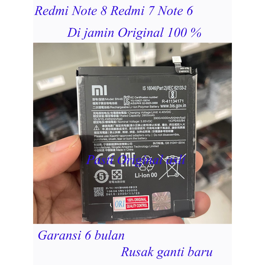 Baterai batre XIAOMI Redmi Note 8 Redmi 7 Note 6 BN46 Original100%