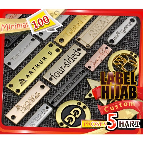 label plat custom aksesoris pakaian kerudung hijab tas dll bahan metal alloy