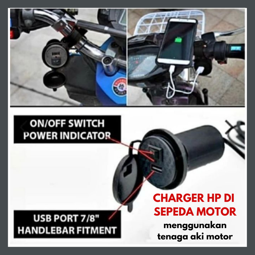 Charger Handphone HP Di Sepeda Motor Tenaga Aki Usb Universal Waterproof