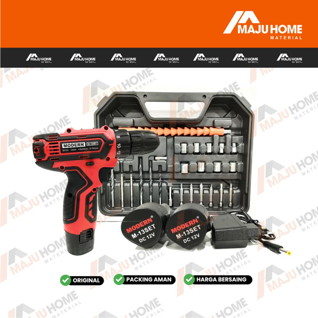 Modern Mesin Cordless Bor 10 mm Cas Baterai M - 12 / 13 / 15 SET Koper