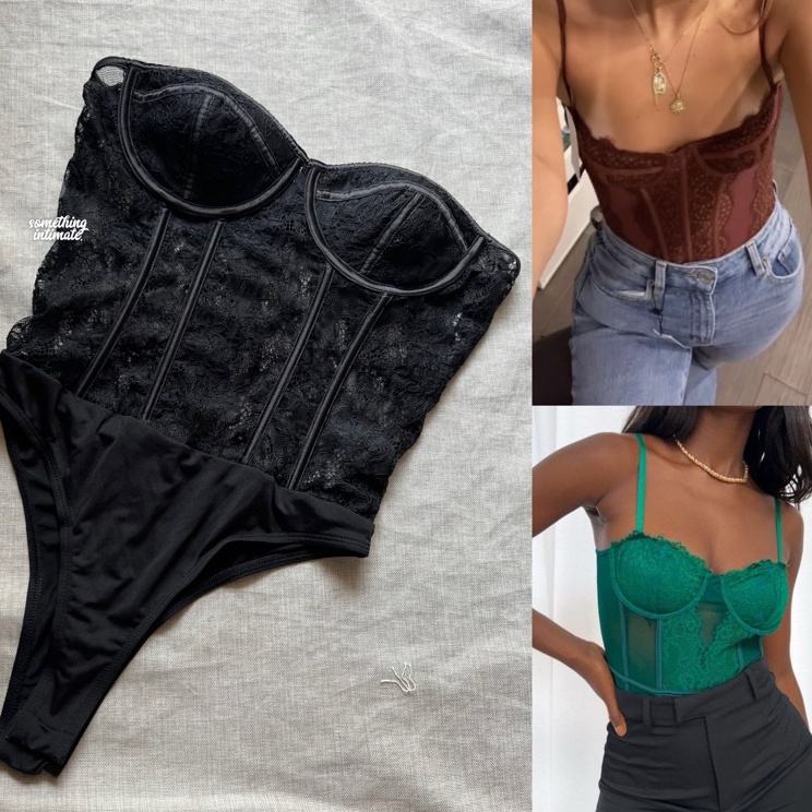 Penawaran Terbaik FOREVER 21 Strapless Lace Corset Bustier Hot Mesh Lingerie Bodysuit Overall Teddy 