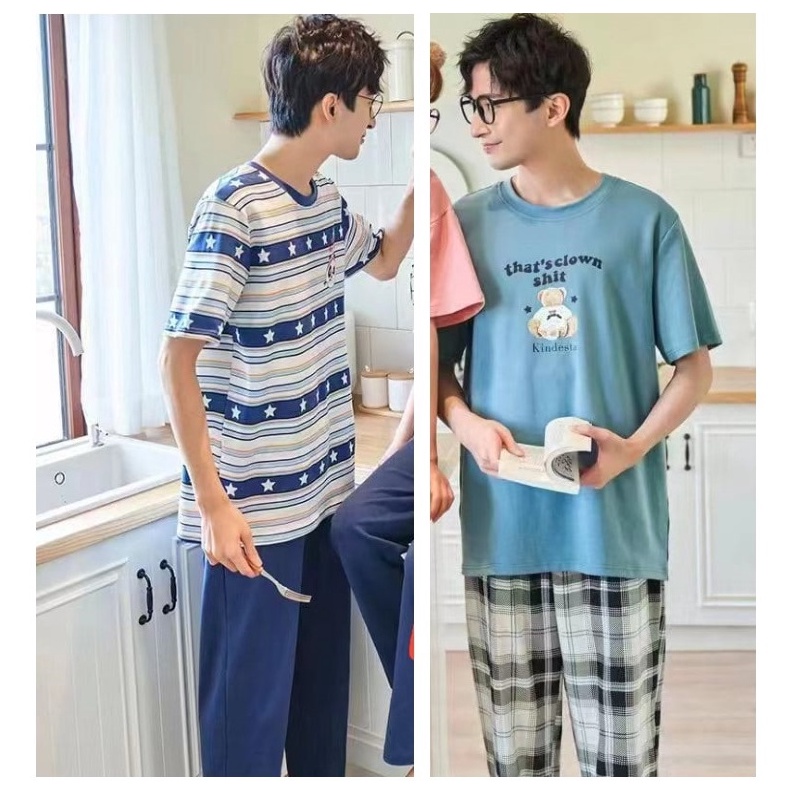 12.12 Brands Festival Piyama Pria Baju Tidur Pria Lengan Pendek Celana Panjang Navy Blue 