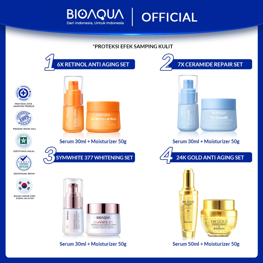 BIOAQUA 2pcs Set With Serum Wajah + Cream Skincare Paket  Whitening Paket | Anti Acne | Skin Barrier