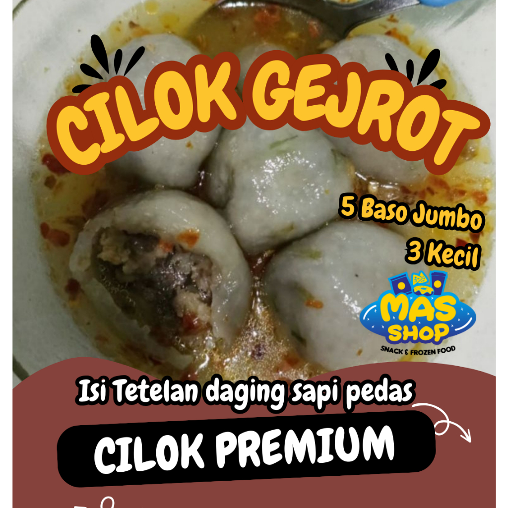 

cilok gejrot jumbo Premium isi Daging sapi suir tetelan mercon pedas ayam suwir tulang rangu mama fuji Baso aci sepaket