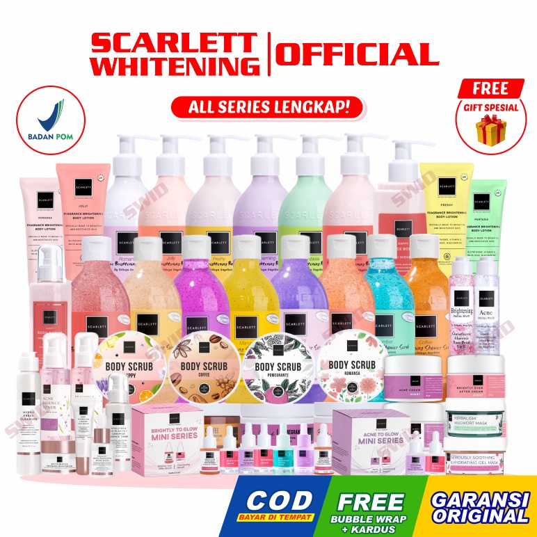 Best Produk.. ❤️SWID❤️ Scarlett Whitening VARIAN LENGKAP SALE Body Lotion Serum Toner Cream Scrub Pa