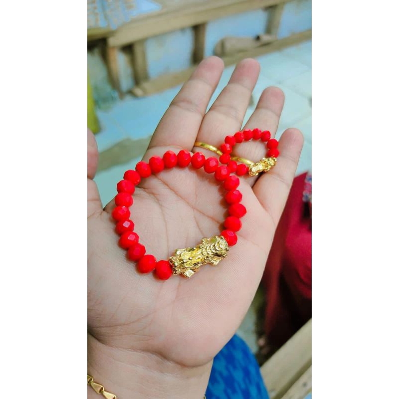 set gelang dan cincin batu giok campuran lapis emas yang lagi viral