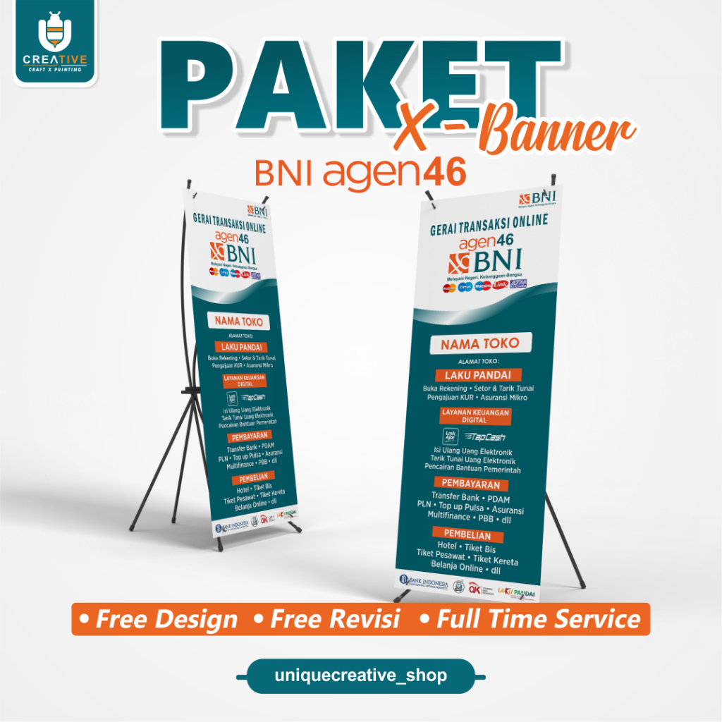 PAKET X-BANNER KOMPLIT (Banner & Standing) BNI Agen 46 Ukran.60x160cm