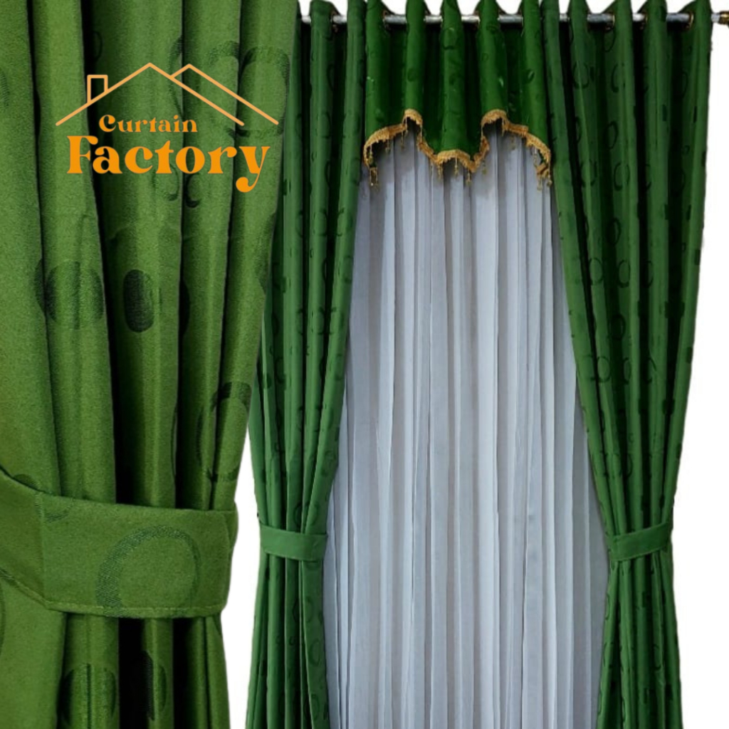 TIRAI PINTU DAN GORDEN JENDELA POLOS EMBOS HIJAU SMOKERING HORDENG LUBANG KORDEN WARNA HIJAU