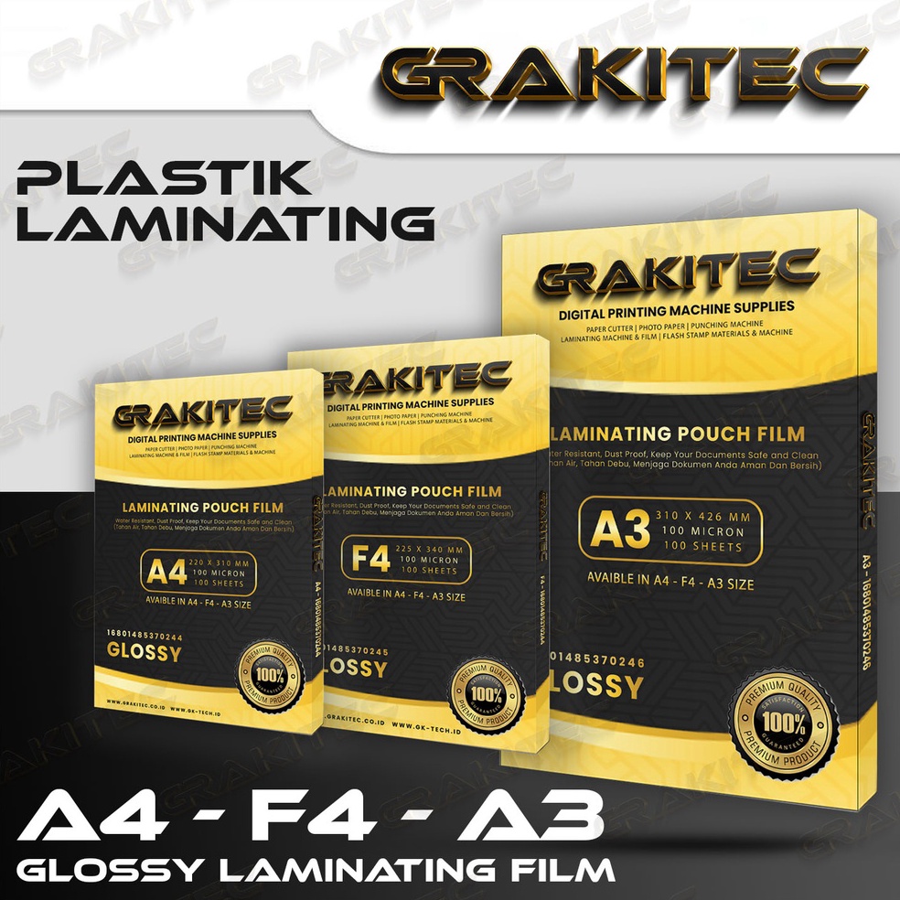 

[☮K40$] Plastik Laminating FIlm F4 & A4 Glossy 100 MICRON 100 PCS Grakitec New Product