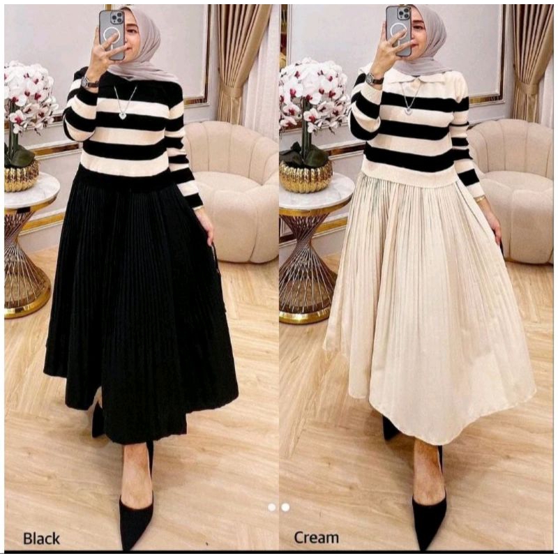 DRESS MIDI IMPORT RAJUT PLISKET