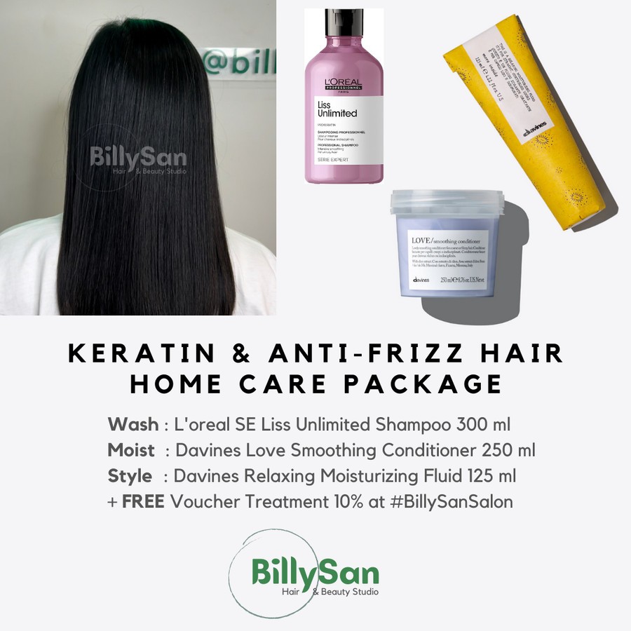 

Paket Perawatan Rambut Keratin / Lurus / Smoothing / Straight Hair - L'oreal SE Liss Unlimited Shampoo, Davines Love Smoothing Conditioner, Relaxing Moisturizing Fluid
