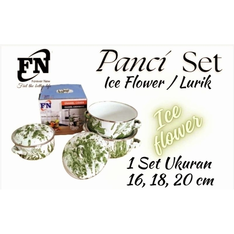 Panci Set Enamel 16,18,20 Lurik / Ice Flower