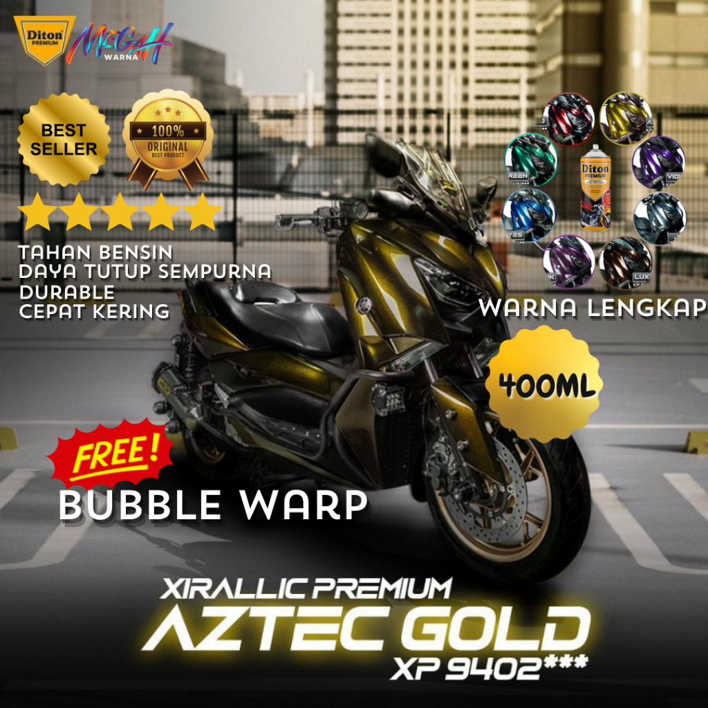 DITON PREMIUM Cat Semprot 400 CC Warna Xirallic Merah Biru Hijau Gold Ungu Coklat Pink Grey Siralik 