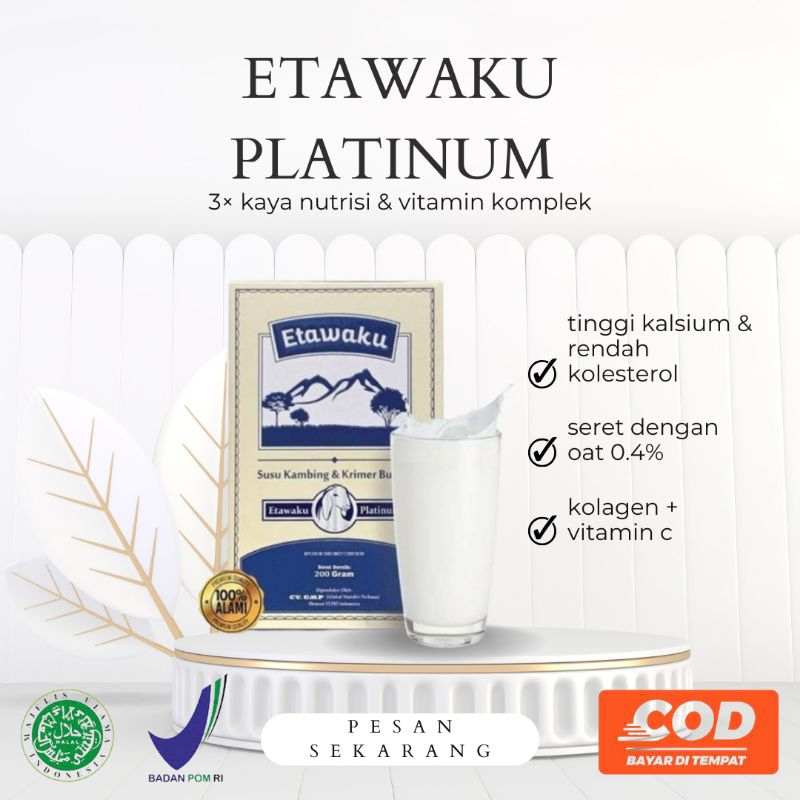 

Etawaku Platinum Susu Kambing Etawa Plus Krimer Nabati Atasi Pernafasan Masalah Paru - Paru dan Batuk Menahun
