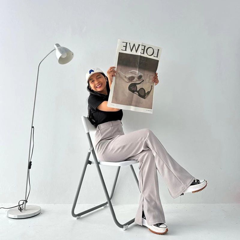 Celana Knit Waffle Slit Highwaist - Celana Kulot Knit Rib Panjang - Knit Pants - Loose Pants